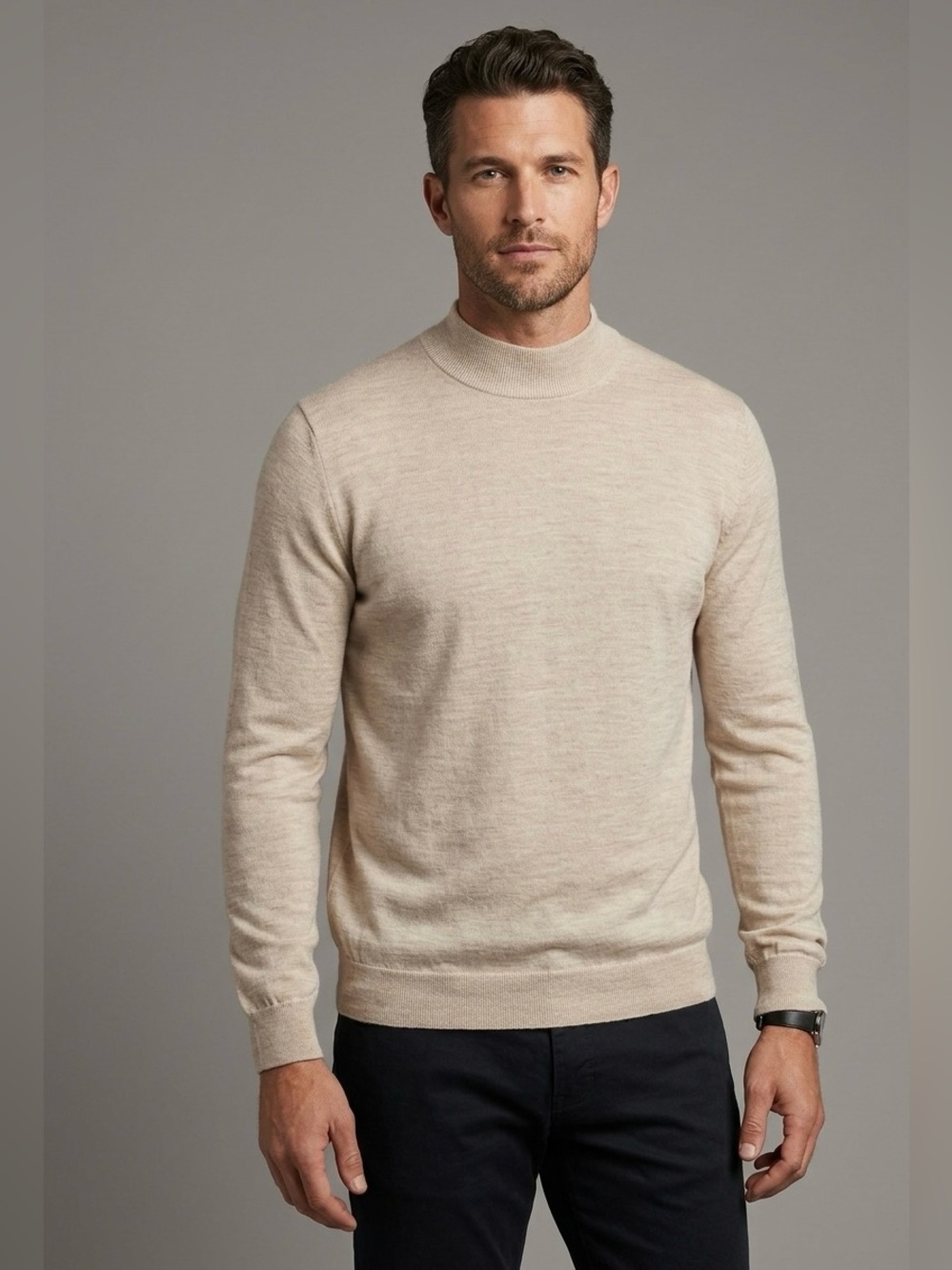 JOS. A. BANK Tailored Fit 100% Merino Wool Sweater Heather Oatmeal Size XLT NWOT